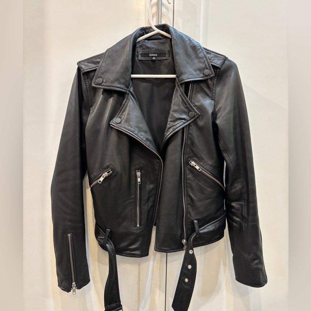 Quince Classic Black Leather Moto Jacket